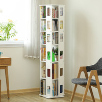 香木语 简约实木书架旋转书架收纳书橱360度小书柜置物架创意落地 白色六层小款