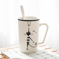 瓷魂 陶瓷带盖带勺子杯子简约咖啡杯大容量创意个性情侣水杯马克杯 猫国物语 sport cat套杯