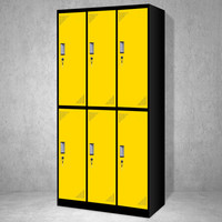 奈高 NG彩色更衣柜多门柜员工柜带锁储物柜存包柜浴室员工柜六门更衣黑边黄色0.8mm