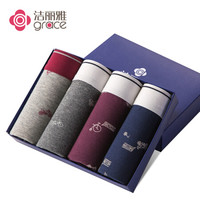 洁丽雅Grace男士内裤平角裤男 中腰明筋弹力棉舒适透气4条装 混色印花四角裤盒装 混色 L