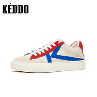 KEDDO运动日常休闲鞋女单鞋绒面撞色时尚系带小白鞋CN009KD143/02KD 大红色 39