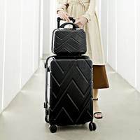 君华仕(GENVAS)拉杆箱 28英寸行李箱 万向轮女子母箱 防刮纹带扩展大容量旅行密码箱子 A-1213-281黑色