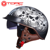 TORC摩托车头盔春夏新款男女复古哈雷头盔电动车小半盔T535/T-55 哑黑 黑暗天使  L码