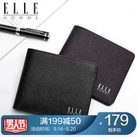 ELLE HOMME牛皮时尚男士钱包 商务休闲头层牛皮钱夹大容量青年票夹ED787504620黑色