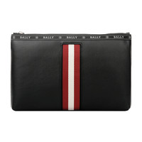 BALLY 巴利 男士黑色红白条纹皮革手拿包 HARTLAND 10 6227997