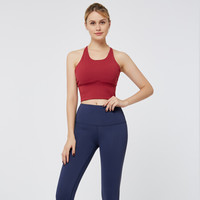 南极人瑜伽服女性感时尚气质专业高端运动跑步舞蹈瑜珈健身套装 红色两件套 M