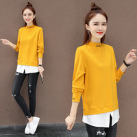AUDDE 2019秋冬季新款女装新品卫衣女假两件薄款宽松bf慵懒风外套ins潮上衣 HZ5052-1352 黄色 XXL