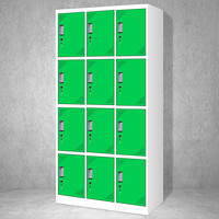 奈高彩色更衣柜多门柜员工柜带锁储物柜存包柜浴室员工柜十二门更衣白边绿色0.8mm
