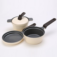 三光云彩 Glasslock韩国进口奶锅婴儿宝宝辅食小煮锅儿童平底煎锅不粘锅煮泡面牛奶锅三件套 LP100 奶黄色