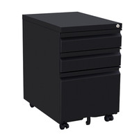 迪欧 DIOUS 资料柜 储物柜 钢制铁皮柜 文件柜 鹅颈拉手 密码锁 三抽屉 黑色 活动柜 加厚款