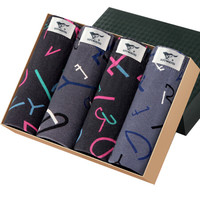 七匹狼男士内裤 男 平角裤 棉质印花中腰四角裤4条盒装M