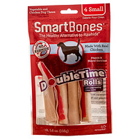 SmartBones宠物零食狗零食磨牙棒狗咬胶 洁齿骨夹心卷棒鸡肉味  小号-4支装