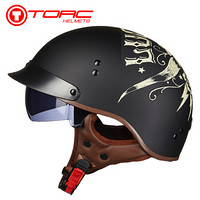 TORC摩托车头盔春夏新款男女复古哈雷头盔电动车小半盔T535/T-55 哑黑 BULL HEAD XXL码