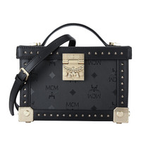 MCM 女士黑色人造革logo款手提单肩斜挎小箱包 MWR9SBN48BK001