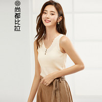 尚都比拉纯色V领针织背心女2019女装新品无袖百搭上衣T92I1425829 杏色 均码