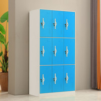 中伟更衣柜员工柜带门锁铁皮柜储物柜寄存包柜鞋柜浴室健身换衣柜彩色九门更衣柜定制款蓝色
