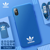 adidas（阿迪达斯）苹果iPhone X/Xs 5.8英寸 时尚防摔防滑手机壳保护套 经典三叶草-蓝色