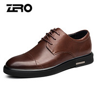 零度(ZERO)正装皮鞋男 商务休闲系带男鞋 英伦头层牛皮圆头皮鞋子 C73130 棕色 42