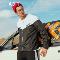 A21 秋季男装时尚连帽男外套撞色字母印花潮流百搭风衣 4831114003 黑色 170/84A/M