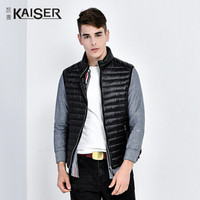 凯撒 KAISER 马甲男2019冬季新男士立领羽绒背心 轻薄款羽绒服商务休闲修身 黑色格纹 L