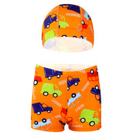 宜肤儿童卡通泳衣男童平角泳裤中大童男孩宝宝分体泳装泳帽套装 1506橙色 M