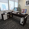 美宜德曼 电脑桌 1.6米L型左柜办公桌胡桃色 老板桌职员办公桌