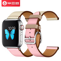 Biaze 毕亚兹 苹果手表表带 iwatch小牛皮手表表带 拼色撞色系真皮表带Apple watch1/2/3/4/5代通用42/44mm-BD8杏粉