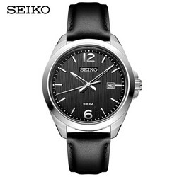 精工（SEIKO）男表 黑盘皮带商务休闲100米防水抗磁皮带石英手表 SUR215P1 *2件