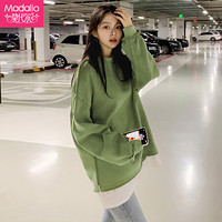 莫代尔 Madallo孕妇卫衣棉外套秋装新款韩版孕妇T恤假两件上衣长袖套头宽松卫衣绿色M码（80-120斤穿）