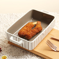 苏氏陶瓷 SUSHI CERAMICS)烤盘家用芝士焗饭盘烤箱专用烘焙用具长方形双柄小号陶瓷烤盘8.8英寸