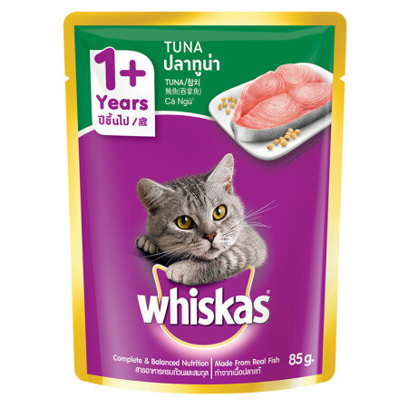 猫咪爱吃，也是喂药神器-伟嘉 泰国进口猫主食罐头 吞拿鱼味85g袋装