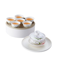 金灶(KAMJOVE)旅行茶具套装 便携式整套功夫茶具 车载户外快客杯白瓷陶瓷茶具KP-128 一壶六杯