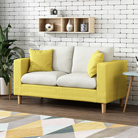 杜沃 沙发北欧客厅家具布艺沙发可拆洗日式小户型懒人沙发整装实木沙发1.58米黄色
