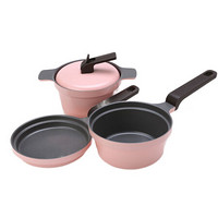 三光云彩 Glasslock韩国进口奶锅婴儿宝宝辅食小煮锅儿童平底煎锅不粘锅煮泡面牛奶锅 3件套 LP100 粉色