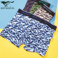 七匹狼男士内裤男平角裤抗菌中腰印花短裤头四角裤 迷彩印花(4条装) XL(175/90)