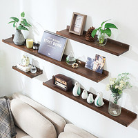 家逸 实木隔板墙上置物架 创意一字搁板机顶盒架  90cm胡桃木色