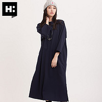 H:CONNECT新款连衣裙女短袖圆领纯色上衣韩版宽松开叉