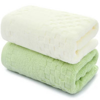 三利 纯棉素雅毛巾2条装 32×74cm 情侣款柔软吸水洗脸面巾(绿色+米白 毛巾)