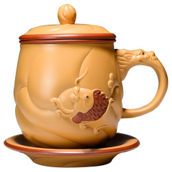尊壶 宜兴紫砂杯功夫茶具泡茶杯男士商务办公茶具大容量水杯子大鱼化杯茶水分离四件套杯