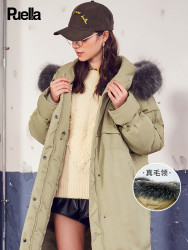 拉夏贝尔中长款羽绒服女2019新款过膝收腰时尚面包欧货羽绒服长款