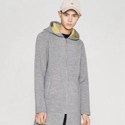 ME&CITY 517366 男装纯色修身中长款连帽卫衣大衣外套