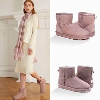 OZWEAR UGG 防水羊皮毛一体加绒雪地短靴 蜜杏粉