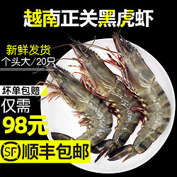 虾鲜活海鲜新鲜冷冻黑虎虾越南老虎虾850g对虾冻大虾斑节虾20只