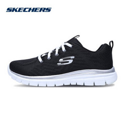 Skechers斯凯奇女鞋简约纯色运动鞋 轻质减震软底休闲鞋 12615 黑色/白色/BKW 37