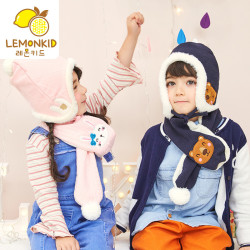 Lemonkid 柠檬宝宝 冬款6个月-6岁 刺绣回绒护耳帽两件套