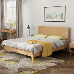 恒兴达 全实木床日式双人床1.8米卧室家具1.5米北欧床婚床橡胶木(1.8*2米原木色 单床)