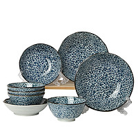 美浓烧日本进口陶瓷碗碟创意套装大号汤面碗创意家用碗盘套装8头（京华）