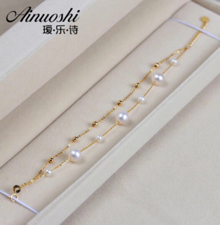 AINUOSHI 瑷乐诗 18K金 淡水白色珍珠 手链 6-7mm