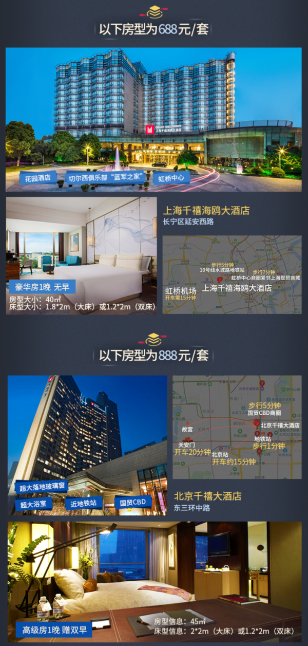 千禧酒店集团 全国9城9店1晚 通兑房券