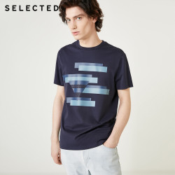 SELECTED 思莱德 S|419101531 纯棉帅气印花休闲男士短袖T恤